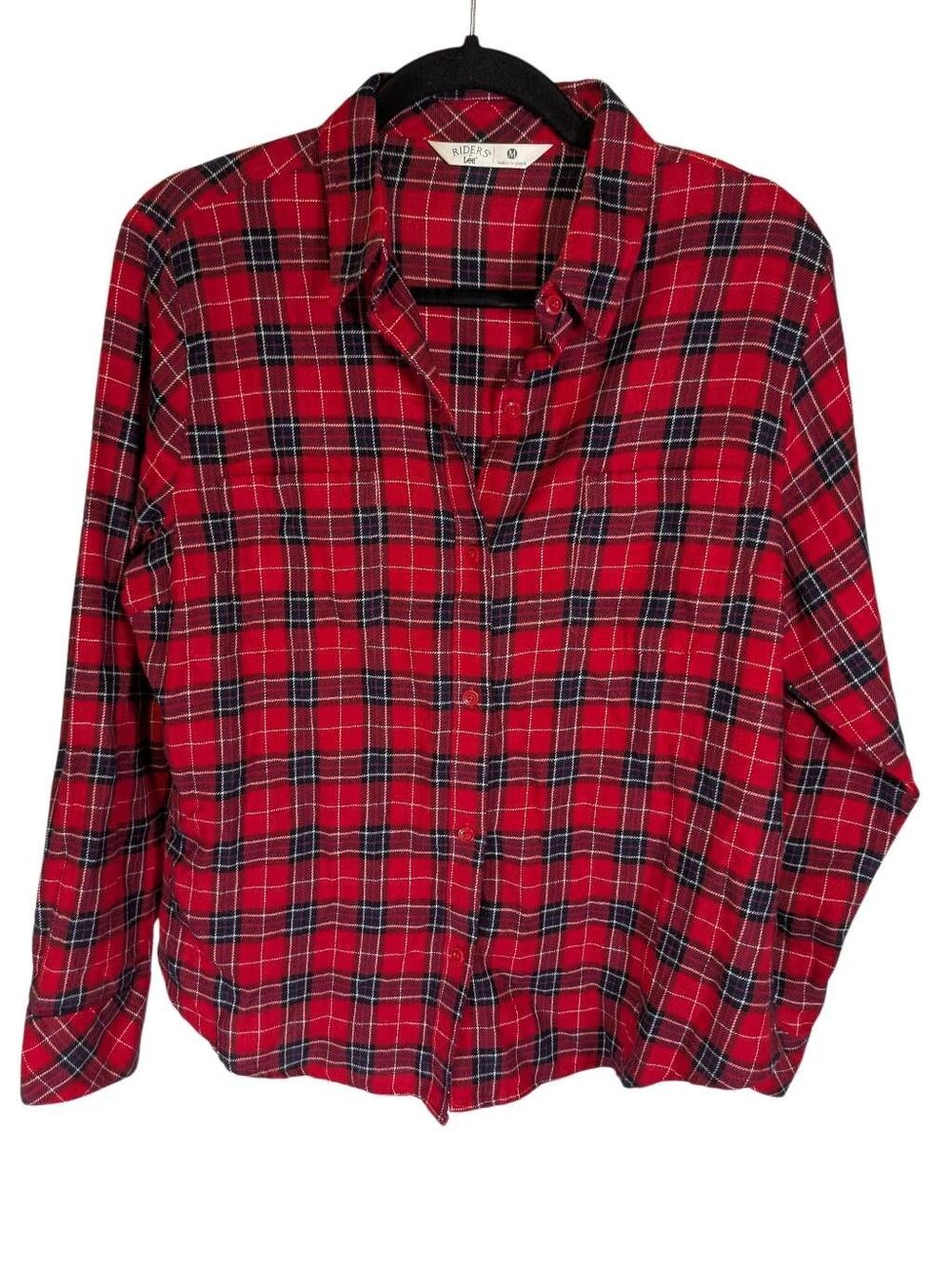 Riders by Lee Red Black Long Sleeve Button Up Cotton Buffalo Plaid Blouse Medium
